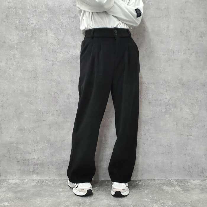 1592円 クーポンで！ パンツ ワイドパンツ ロング レディース 裏起毛 秋 冬 黒 白 おしゃれ かわいい 30代 40代 50代 リブ ボトムス [郵3]^b477^爆買 | uricca | 05