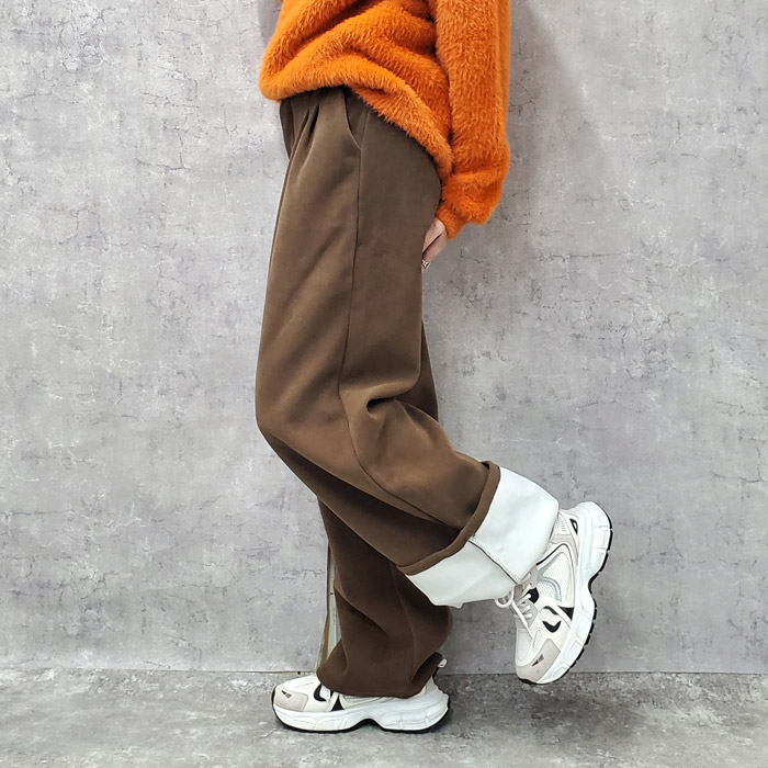 1592円 クーポンで！ パンツ ワイドパンツ ロング レディース 裏起毛 秋 冬 黒 白 おしゃれ かわいい 30代 40代 50代 リブ ボトムス [郵3]^b477^爆買 | uricca | 08