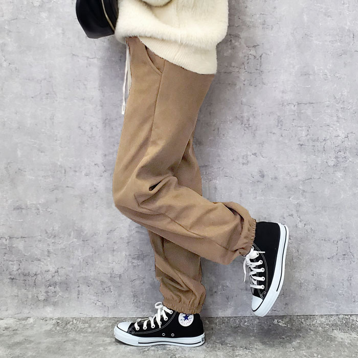 裏起毛 パンツ レディース ジョガーパンツ 秋 冬 黒 白 おしゃれ かわいい 30代 40代 50代 ボトムス ウエストゴム 刺繍紐 極暖 [郵3]^b480^ | uricca | 03