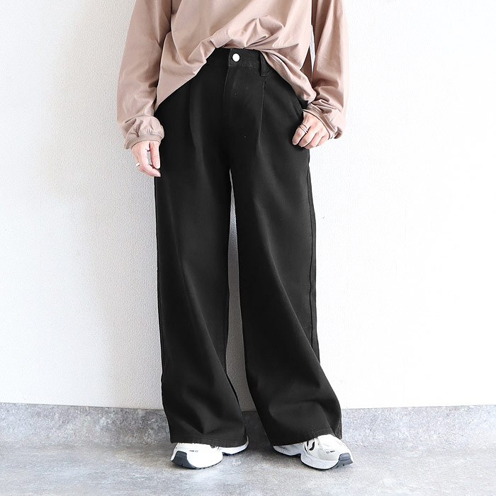 3141円 クーポンで！ パンツ レディース デニムパンツ ストレートパンツ 春 夏 白 黒 おしゃれ Gパン 体型カバー 脚長 タック入り カジュアル[郵3]^b490^ | uricca | 03