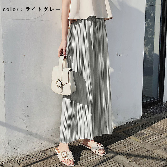 ワイドパンツ レディース プリーツパンツ 春 夏 黒 おしゃれ 楽ちん ゆったり ロング丈 ウエストゴム きれいめ[郵3]^b491^ | uricca | 09