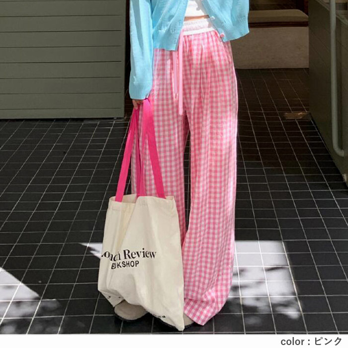 「1611円 クーポンで」 ボトムス レディース ストレートパンツ 春 夏 黒 おしゃれ チェック柄 ウエストゴム ポケット付 ゆったり 大きいサイズ[郵3]^b495^ | uricca | 11