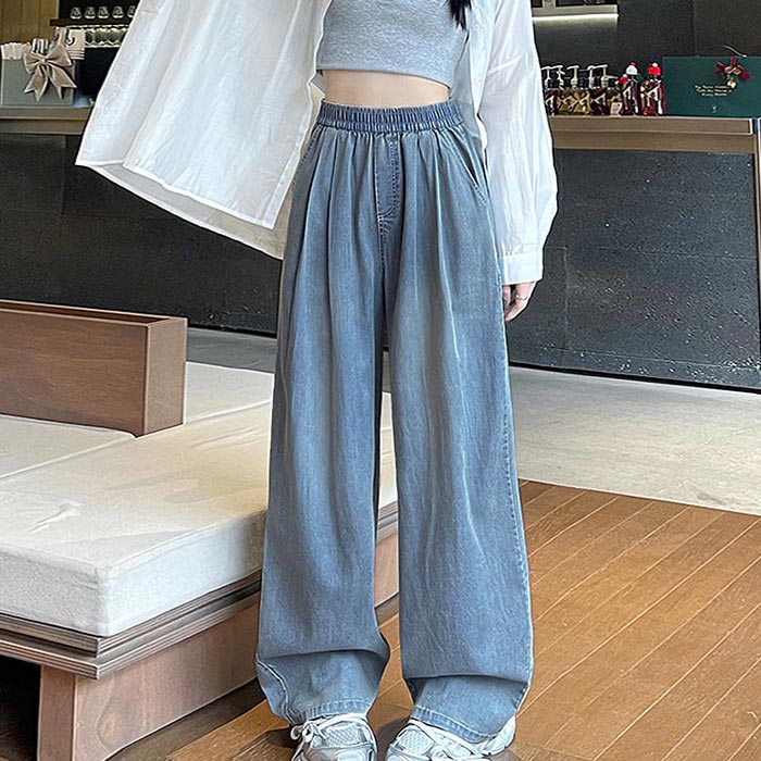 ボトムス デニム レディース ワイドパンツ 春 夏 秋 白 黒 おしゃれ かわいい 30代 40代 50代 ウエストゴム 大きいサイズ[郵3]^b496^ | uricca | 01