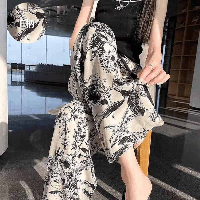 ボトムス レディース ワイドパンツ 春 夏 黒 おしゃれ 総柄 花柄 無地 ウエストゴム リボン付 涼しい ゆったり[郵1]^b499^ | uricca | 24