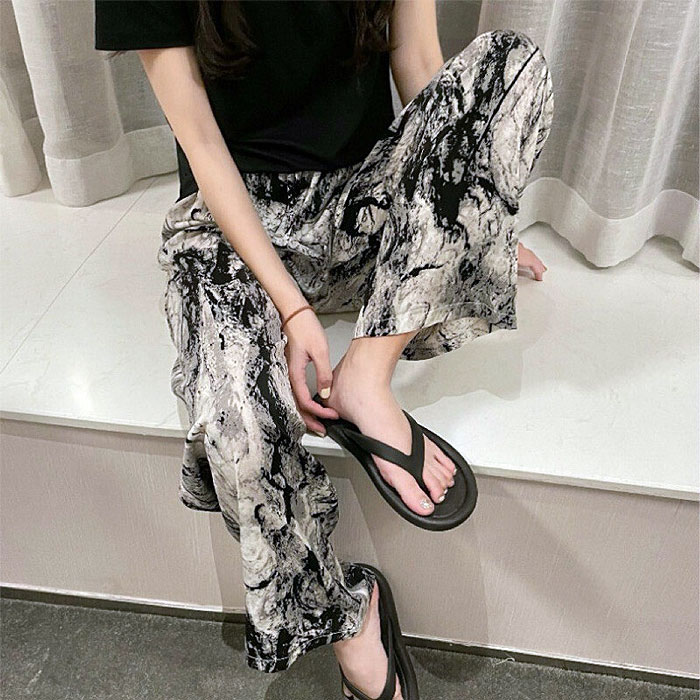 ボトムス レディース ワイドパンツ 春 夏 黒 おしゃれ 総柄 花柄 無地 ウエストゴム リボン付 涼しい ゆったり[郵1]^b499^ | uricca | 03