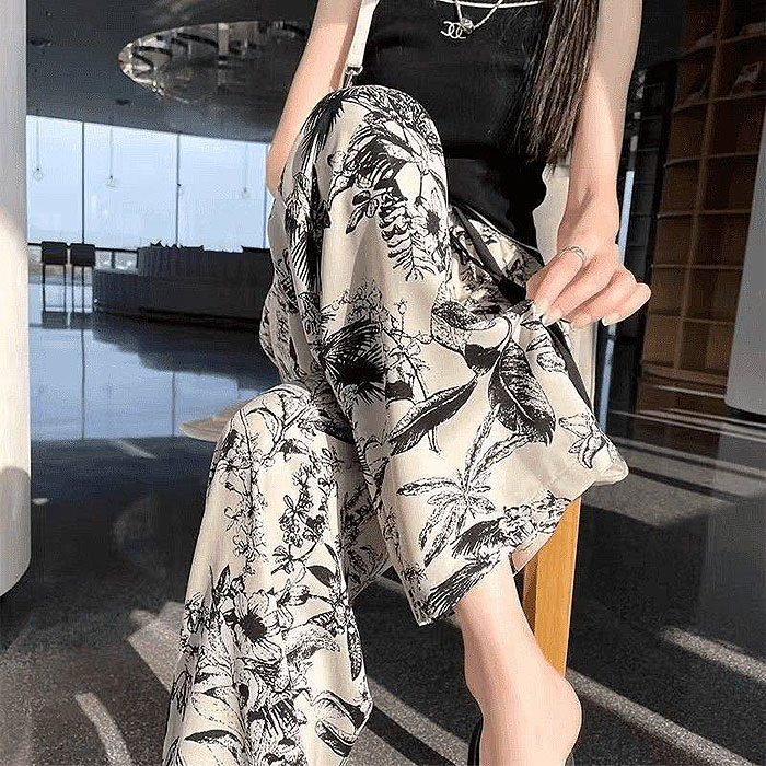 ボトムス レディース ワイドパンツ 春 夏 黒 おしゃれ 総柄 花柄 無地 ウエストゴム リボン付 涼しい ゆったり[郵1]^b499^ | uricca | 07