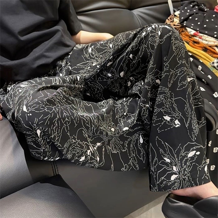 ボトムス レディース ワイドパンツ 春 夏 黒 おしゃれ 総柄 花柄 無地 ウエストゴム リボン付 涼しい ゆったり[郵1]^b499^ | uricca | 08