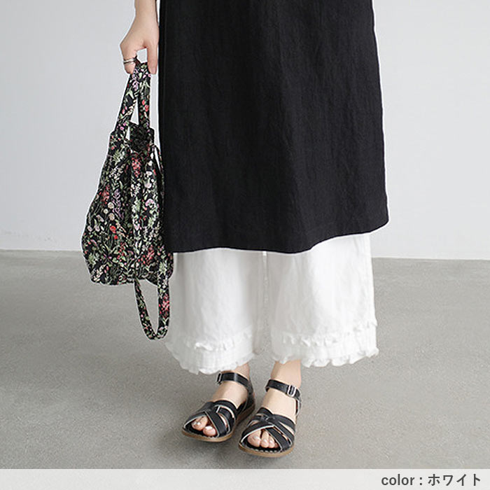 ボトムス レディース ワイドパンツ パンツ フリルパンツ 9分丈 ウエストゴム ポケット 春 夏 白 黒 おしゃれ[郵2]^b501^ | uricca | 13