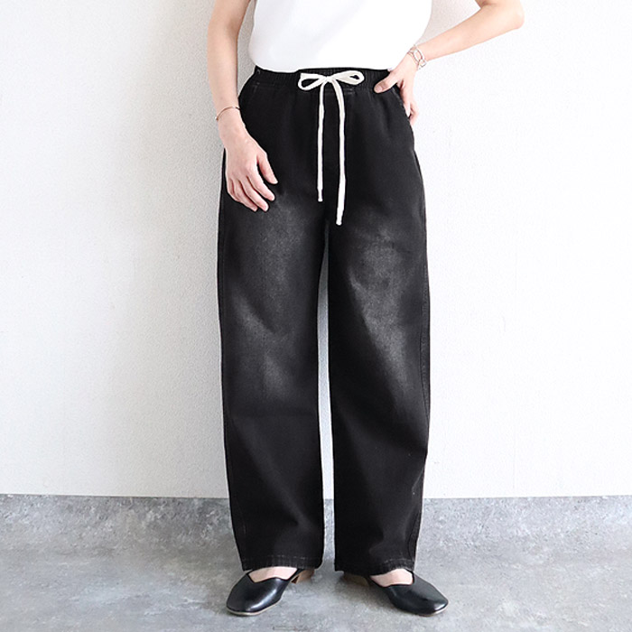 「96H限定！2392円 クーポンで」 デニム ジーンズ パンツ ワイドパンツ レディース 春 夏 黒 おしゃれ ウエストゴム 大きいサイズ ロング ジーパン [郵3]^b502^ | uricca | 03