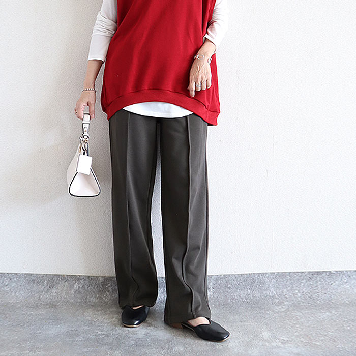 2691円 クーポンで！ ボトムス レディース スウェット 秋 冬 白 黒 おしゃれ かわいい 30代 40代 50代 無地 センターライン ウエストゴム　[郵3]^b504^ | uricca | 03