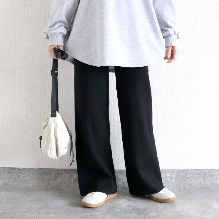 ボトムス レディース リブニットパンツ ストレートパンツ 秋 冬 白 黒 おしゃれ かわいい 30代 40代 50代 無地 ゆったり [郵3]^b505^ | uricca | 01