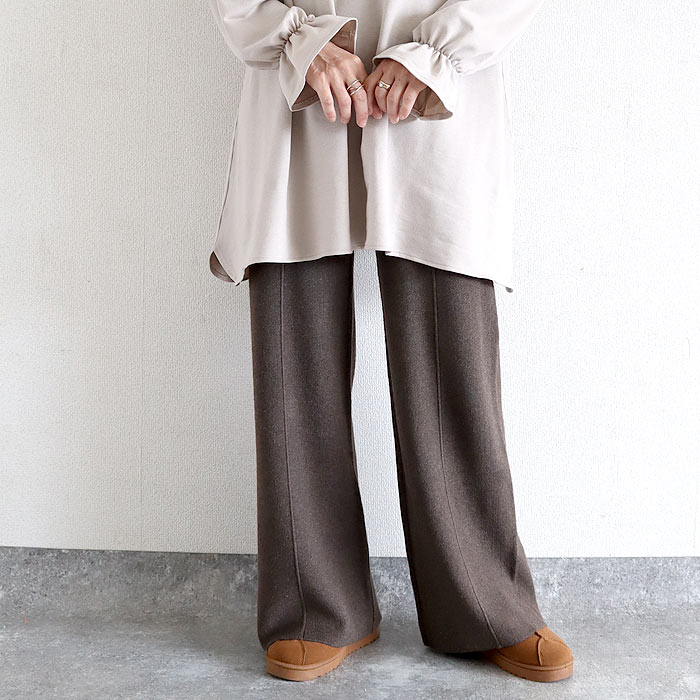 ボトムス レディース リブニットパンツ ストレートパンツ 秋 冬 白 黒 おしゃれ かわいい 30代 40代 50代 無地 ゆったり [郵3]^b505^ | uricca | 04