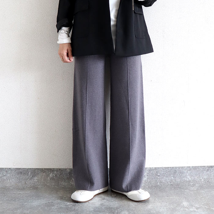 ボトムス レディース リブニットパンツ ストレートパンツ 秋 冬 白 黒 おしゃれ かわいい 30代 40代 50代 無地 ゆったり [郵3]^b505^ | uricca | 02