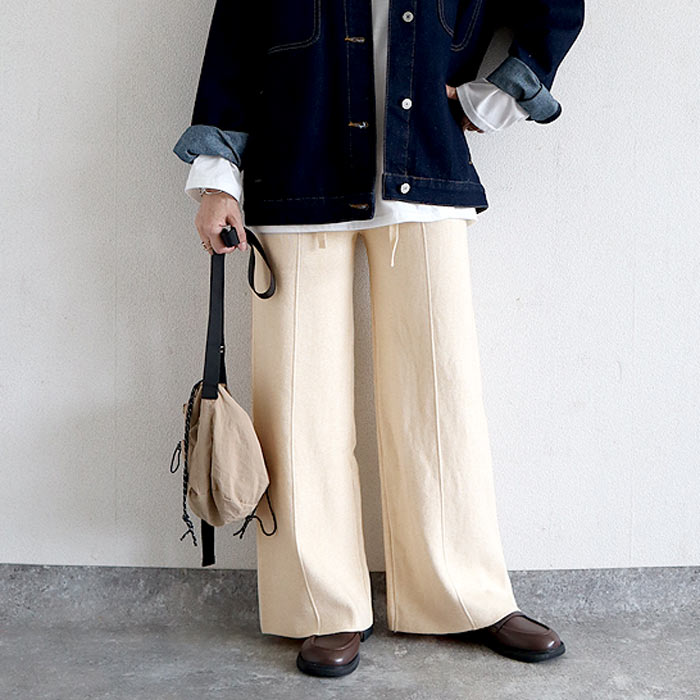 ボトムス レディース リブニットパンツ ストレートパンツ 秋 冬 白 黒 おしゃれ かわいい 30代 40代 50代 無地 ゆったり [郵3]^b505^ | uricca | 05