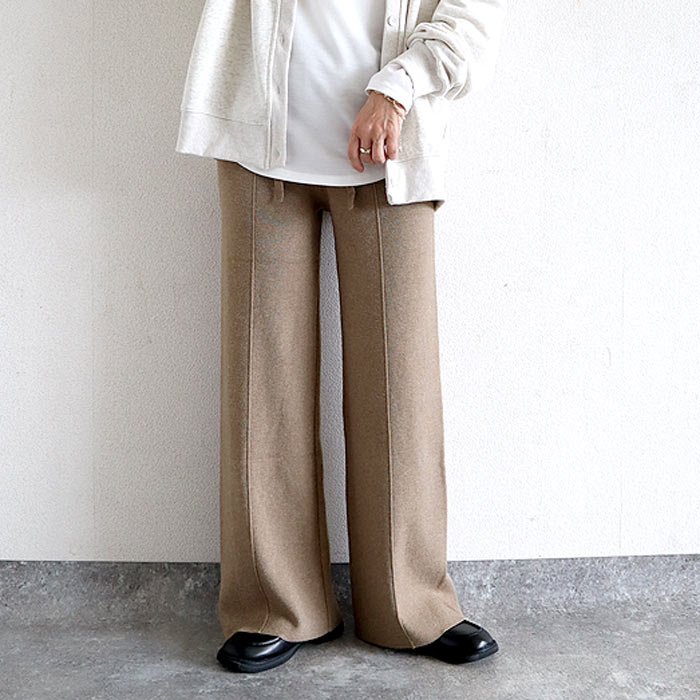 ボトムス レディース リブニットパンツ ストレートパンツ 秋 冬 白 黒 おしゃれ かわいい 30代 40代 50代 無地 ゆったり [郵3]^b505^ | uricca | 03