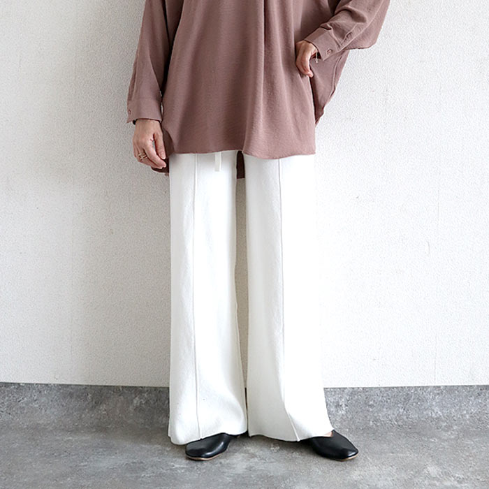 ボトムス レディース リブニットパンツ ストレートパンツ 秋 冬 白 黒 おしゃれ かわいい 30代 40代 50代 無地 ゆったり [郵3]^b505^ | uricca | 06