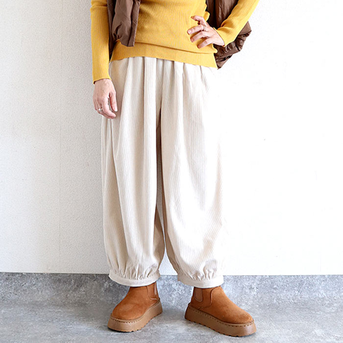 特別価格 ボトムス レディース バルーンパンツ 秋 冬 白 黒 おしゃれ コーデュロイ サルエルパンツ ゆったり カジュアル ナチュラル 裾絞り[郵3]^b506^ | uricca | 04