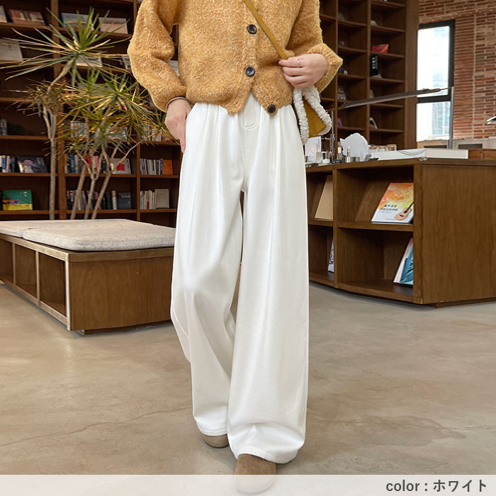 ボトムス レディース ワイドパンツ タック 秋 冬 白 黒 おしゃれ ウエストゴム ポケット デニム ゆったり 裏起毛 極暖[郵3]^b509^ | uricca | 18