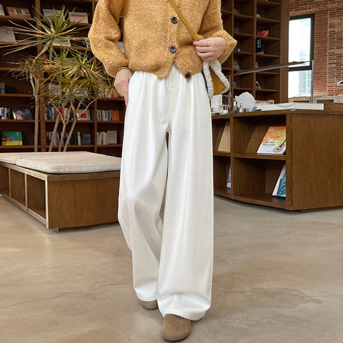 ボトムス レディース ワイドパンツ タック 秋 冬 白 黒 おしゃれ ウエストゴム ポケット デニム ゆったり 裏起毛 極暖[郵3]^b509^ | uricca | 04