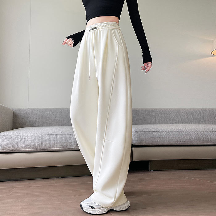 パンツ カーブパンツ スウェットパンツ レディース 秋 冬 黒 白 ハイウエスト ワイドレッグ 大きいサイズ 裏起毛 あったか 保温 極暖 [郵3]^b510^ | uricca | 16