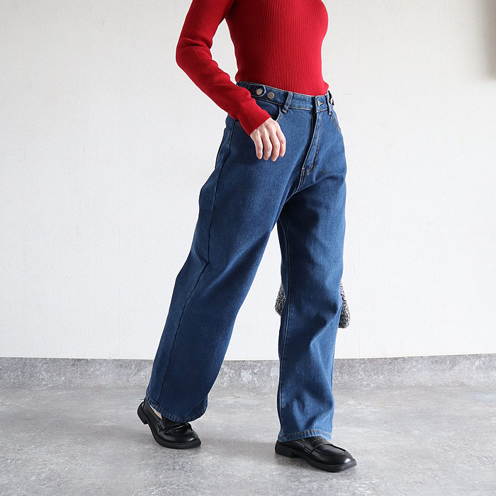 2421円 クーポンで！ デニム ボトムス レディース 裏起毛 パンツ Gパン 冬 黒 おしゃれ 無地 コットン混 裏ボア ストレッチ ウエスト調節^b513^ | uricca | 01