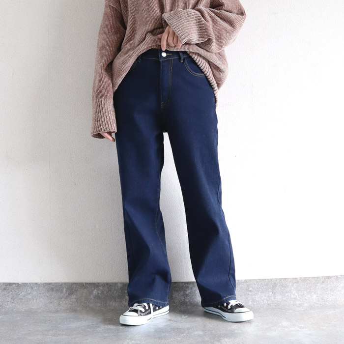 2421円 クーポンで！ デニム ボトムス レディース 裏起毛 パンツ Gパン 冬 黒 おしゃれ 無地 コットン混 裏ボア ストレッチ ウエスト調節^b513^ | uricca | 02