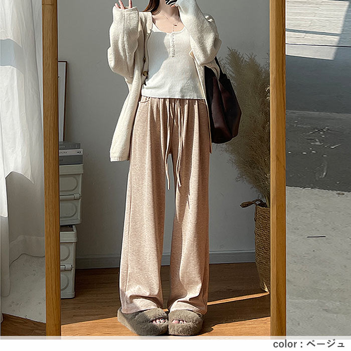 1791円 クーポンで！ ボトムス レディース ワイドパンツ 裏起毛 スウェット 春 秋 冬 黒 白 おしゃれ 無地 あったか ゆったり 楽ちん [郵3]^b515^爆買 | uricca | 26