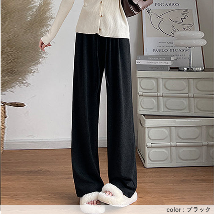 1791円 クーポンで！ ボトムス レディース ワイドパンツ 裏起毛 スウェット 春 秋 冬 黒 白 おしゃれ 無地 あったか ゆったり 楽ちん [郵3]^b515^爆買 | uricca | 36