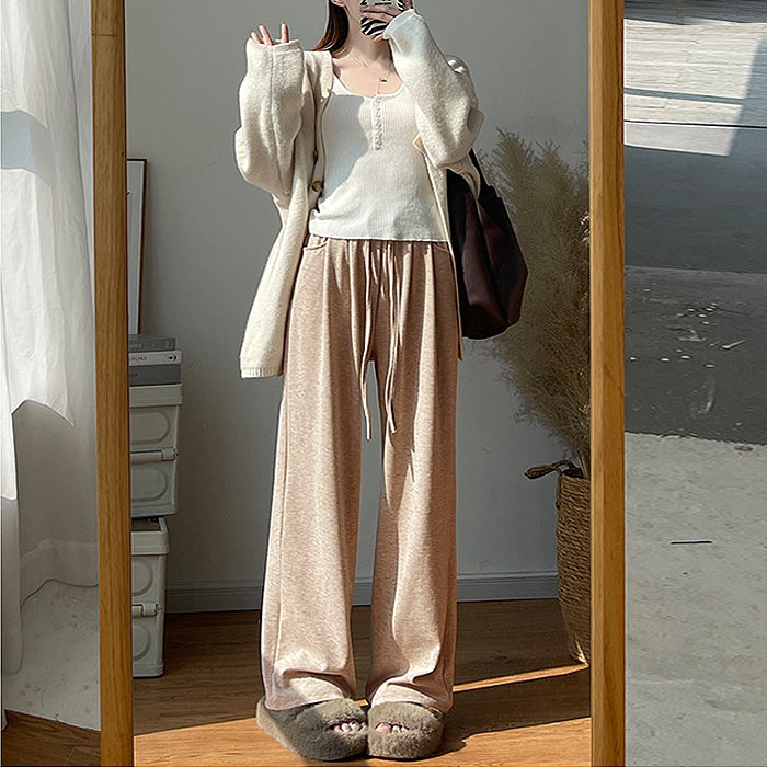 1791円 クーポンで！ ボトムス レディース ワイドパンツ 裏起毛 スウェット 春 秋 冬 黒 白 おしゃれ 無地 あったか ゆったり 楽ちん [郵3]^b515^爆買 | uricca | 07