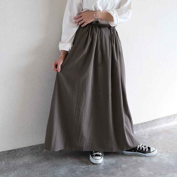 スカート レディース フレアスカート ボトムス 選べる丈 おしゃれ ウエストゴム 楽ちん シワになりにくい 高身長 低身長 シャリ感 春 夏 [郵2]^b516^ | uricca | 02