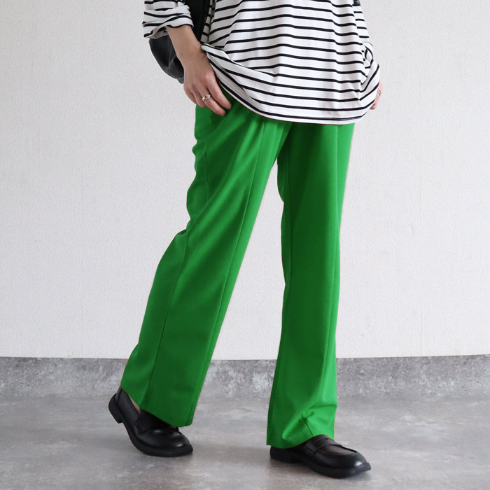 パンツ レディース セミ フレア ボトムス 春 夏 黒 おしゃれ センターライン ウエストゴム シワになりにくい 高身長 低身長 選べる丈 [郵2]^b517^ | uricca | 08