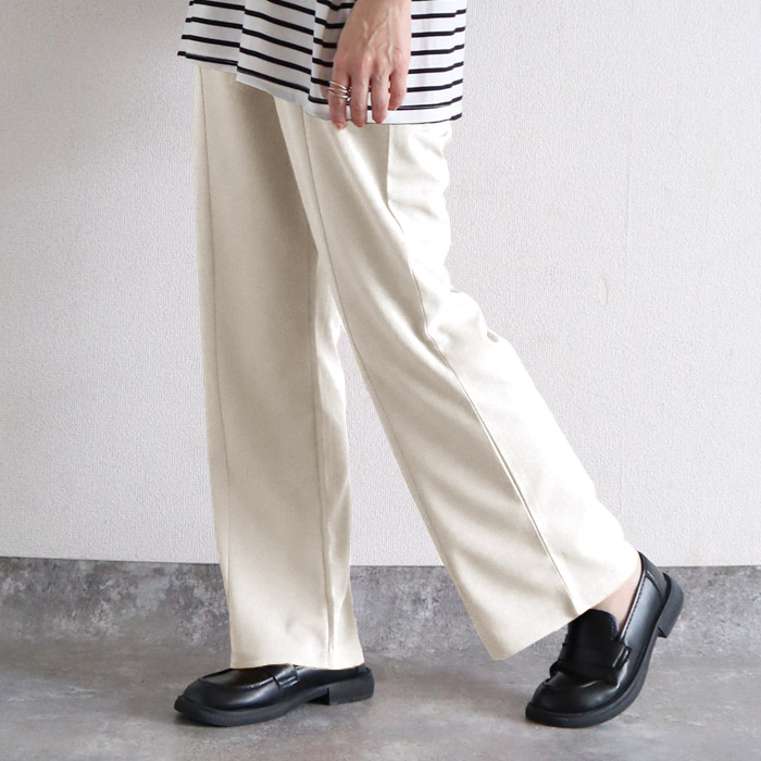 パンツ レディース セミ フレア ボトムス 春 夏 黒 おしゃれ センターライン ウエストゴム シワになりにくい 高身長 低身長 選べる丈 [郵2]^b517^ | uricca | 06