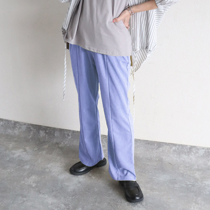 パンツ レディース セミ フレア ボトムス 春 夏 黒 おしゃれ センターライン ウエストゴム シワになりにくい 高身長 低身長 選べる丈 [郵2]^b517^ | uricca | 05