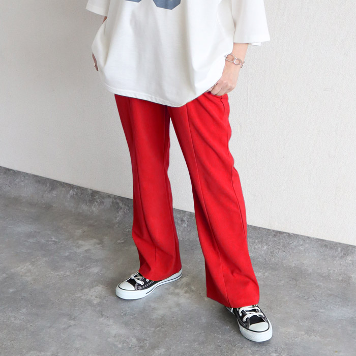 パンツ レディース セミ フレア ボトムス 春 夏 黒 おしゃれ センターライン ウエストゴム シワになりにくい 高身長 低身長 選べる丈 [郵2]^b517^ | uricca | 07