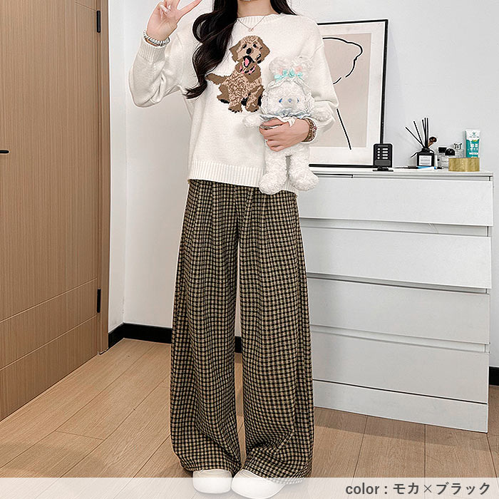 2691円 クーポンで！ ボトムス レディース ワイドパンツ フランネル チェック柄 冬 黒 白  裏起毛 極暖 あったか おしゃれ かわいい カジュアル [郵3]^b519^ | uricca | 22