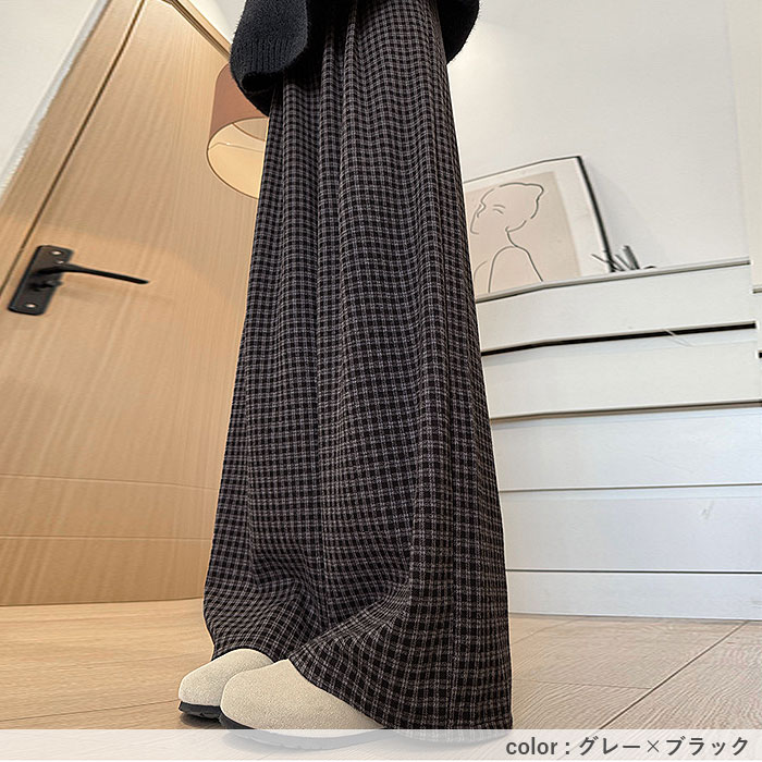 2691円 クーポンで！ ボトムス レディース ワイドパンツ フランネル チェック柄 冬 黒 白  裏起毛 極暖 あったか おしゃれ かわいい カジュアル [郵3]^b519^ | uricca | 16