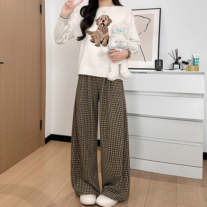 2691円 クーポンで！ ボトムス レディース ワイドパンツ フランネル チェック柄 冬 黒 白  裏起毛 極暖 あったか おしゃれ かわいい カジュアル [郵3]^b519^ | uricca | 04