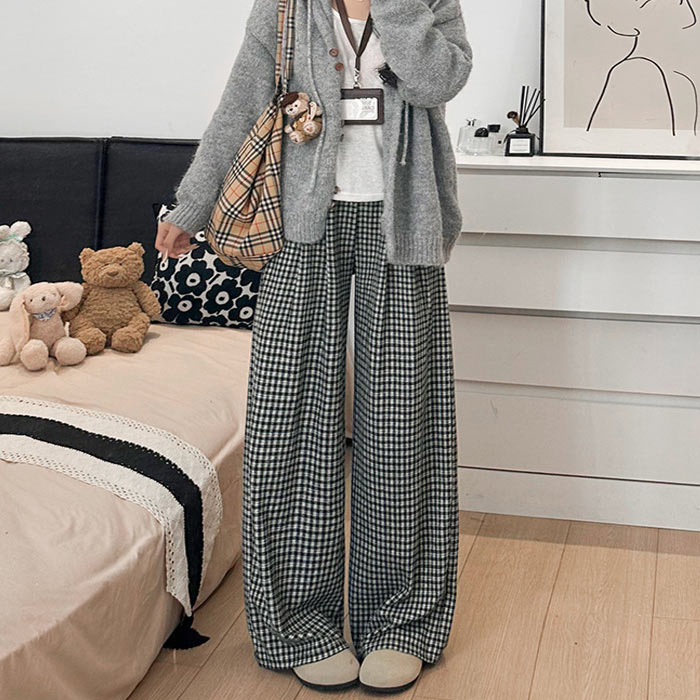 2691円 クーポンで！ ボトムス レディース ワイドパンツ フランネル チェック柄 冬 黒 白  裏起毛 極暖 あったか おしゃれ かわいい カジュアル [郵3]^b519^ | uricca | 01