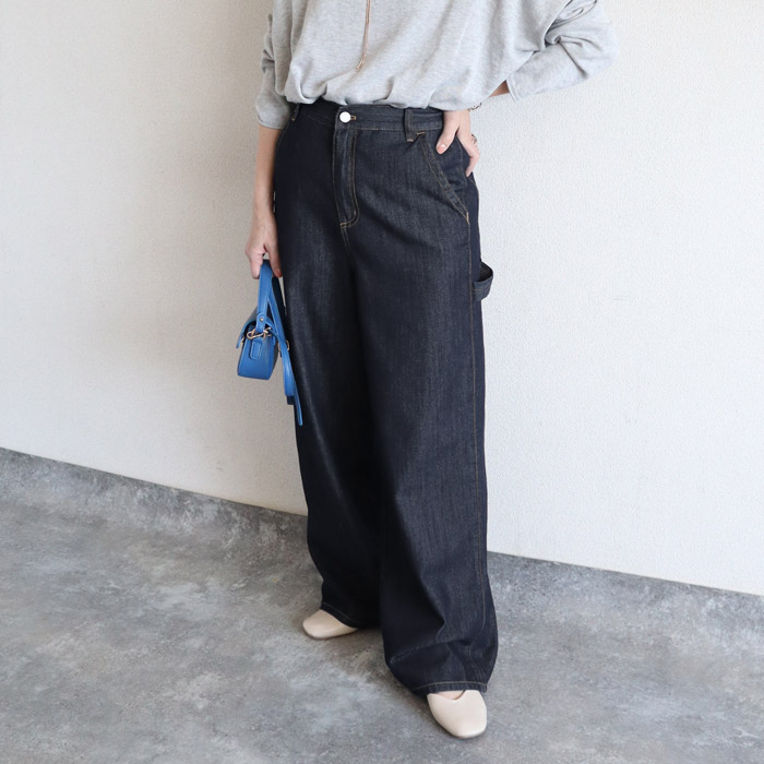 デニム パンツ レディース ペインターパンツ ボトムス 春 夏 秋 Gパン ハンマーループ メンズライク おしゃれ かわいい ウエストゴム [郵3]^b521^ | uricca | 03