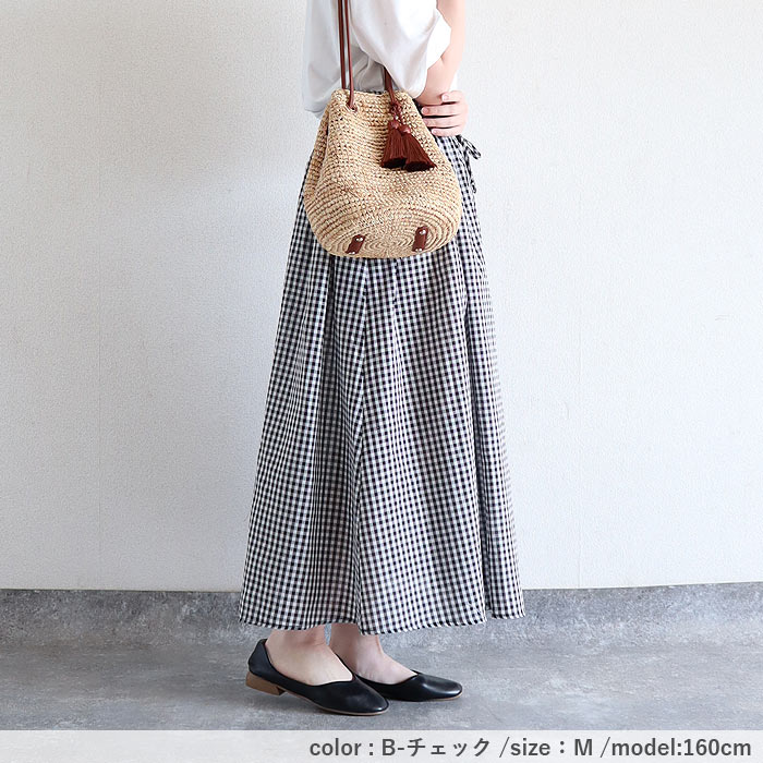 フレア スカート ギャザースカート レディース 春 夏 黒 白 ロング マキシ丈 ウエストゴム おしゃれ かわいい チェック 柄 [郵3]^b522^ | uricca | 17
