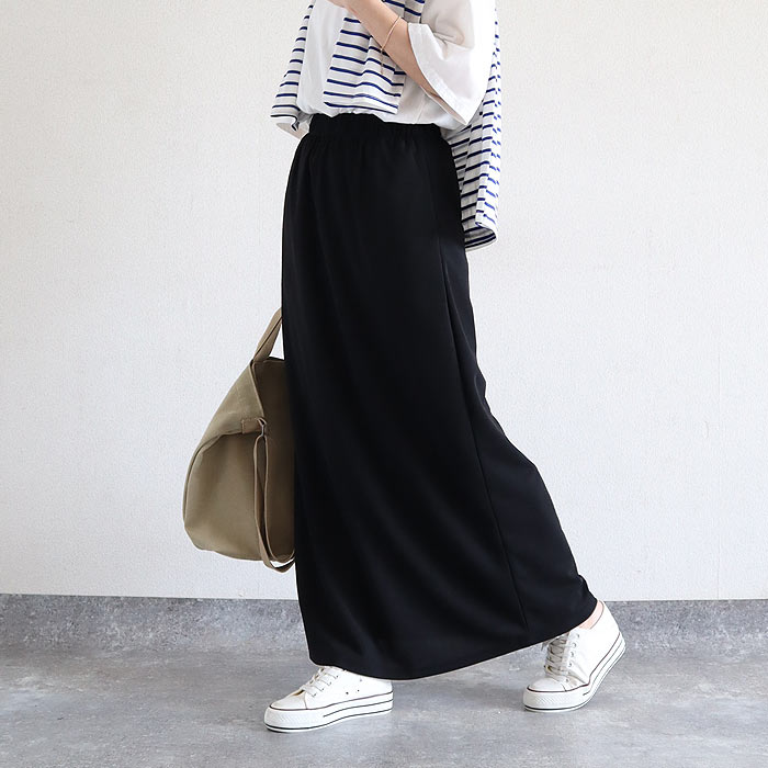 スカート レディース Iライン 春 夏 秋 黒 おしゃれ かわいい 無地 ウエストゴム ゆったり 楽ちん 伸びる ストレッチ ナロースカート ボトムス [郵3]^b523^ | uricca | 01