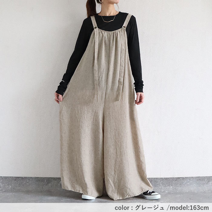 サロペット レディース ボトムス パンツ 大きめ ゆったり 麻っぽ 綿混 コットン混 春 夏 黒 おしゃれ [郵3]^b525^ | uricca | 13