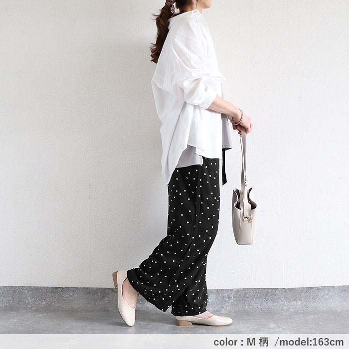 パンツ レディース ワイドパンツ イージーパンツ ボトムス リボン付き ウエストゴム 涼しい 総柄 花柄 無地 春 夏 黒 白 おしゃれ^b526^ | uricca | 36
