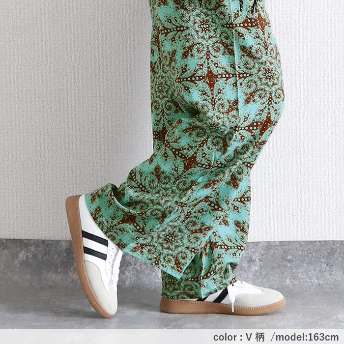 パンツ レディース ワイドパンツ イージーパンツ ボトムス リボン付き ウエストゴム 涼しい 総柄 花柄 無地 春 夏 黒 白 おしゃれ^b526^ | uricca | 39