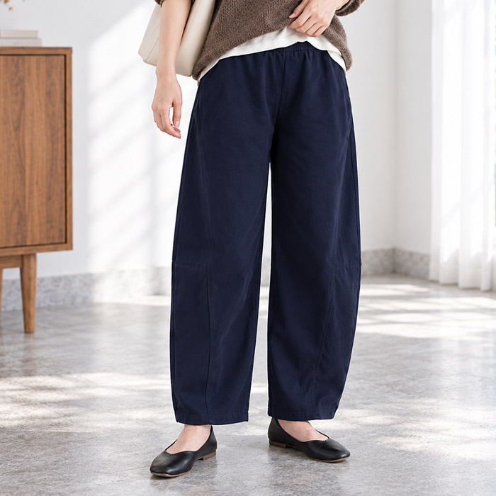 カーブパンツ バレルパンツ レディース ジョーゼット ウエストゴム 秋 冬 通年 黒 無地 低身長 高身長 ゆったり ポケット ボトムス ^b534^ | uricca | 11