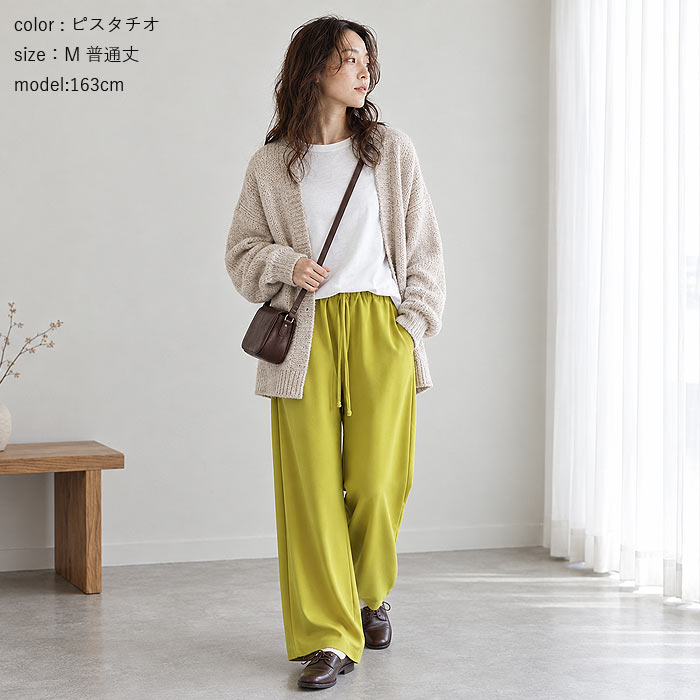 2691円 クーポンで！ パンツ ワイドパンツ ストレッチ 秋 冬 通年 レディース ジョーゼット ウエストゴム 無地 高身長 低身長 ボトムス 韓国 カジュアル ^b541^ | uricca | 25