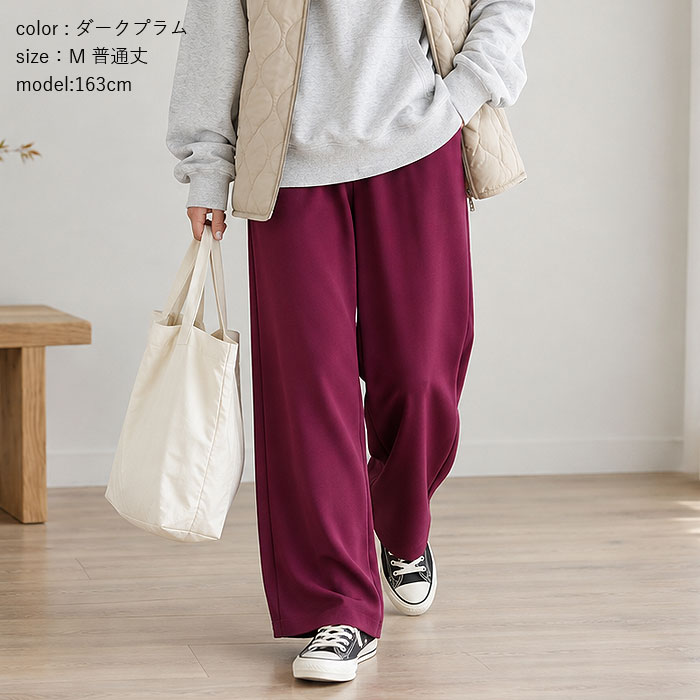 2790円 クーポンで！ パンツ ワイドパンツ ストレッチ 通年 レディース 伸びる ジョーゼット ボトムス 選べる丈 ウエストゴム 高身長 低身長 ^b541^ | uricca | 21