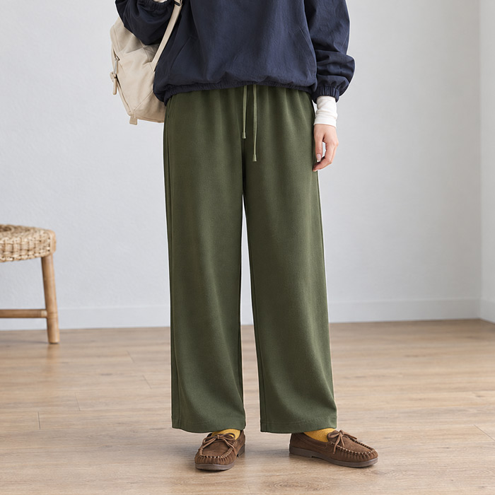 2691円 クーポンで！ パンツ ワイドパンツ ストレッチ 秋 冬 通年 レディース ジョーゼット ウエストゴム 無地 高身長 低身長 ボトムス 韓国 カジュアル ^b541^ | uricca | 09