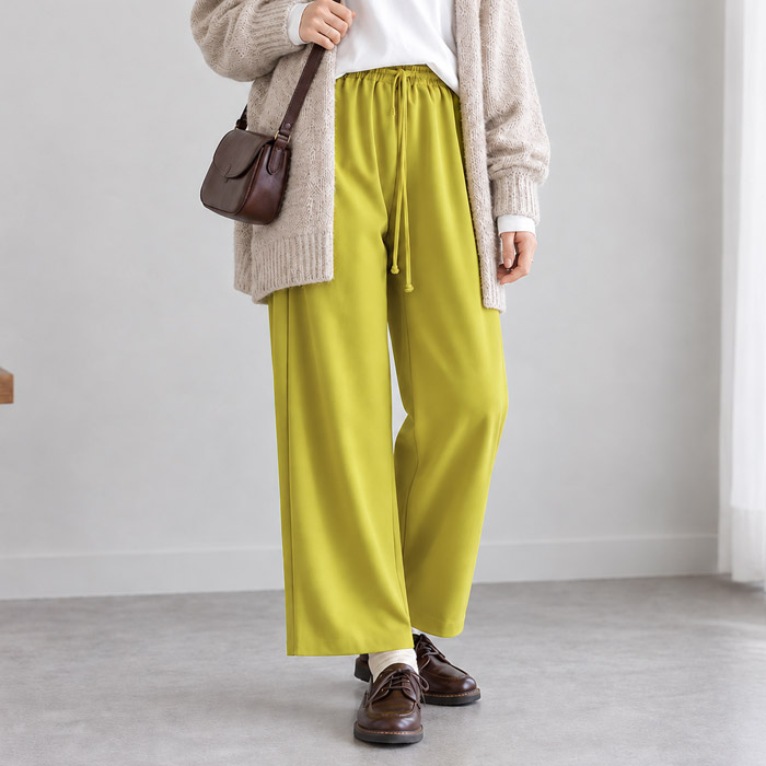 2691円 クーポンで！ パンツ ワイドパンツ ストレッチ 秋 冬 通年 レディース ジョーゼット ウエストゴム 無地 高身長 低身長 ボトムス 韓国 カジュアル ^b541^ | uricca | 07