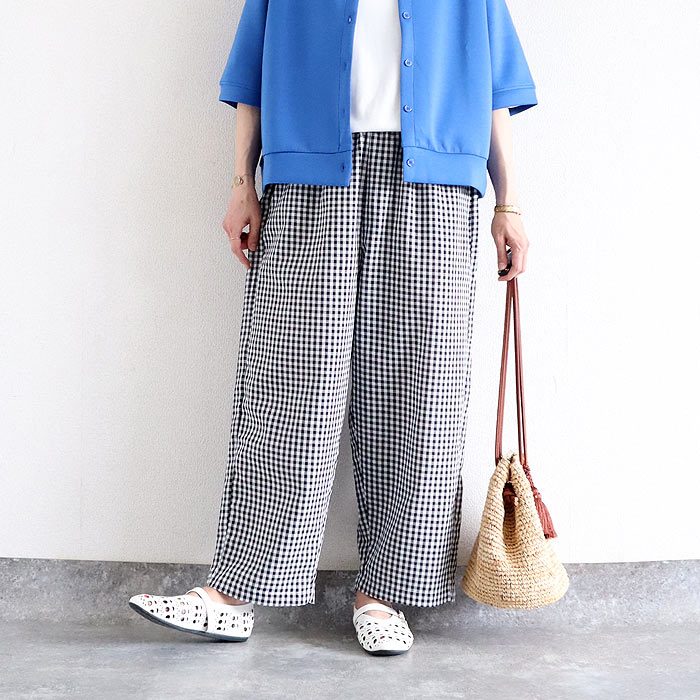 パンツ レディース 夏 ストライプ ワイドパンツ バルーン コクーン 柄 ギンガムチェック ゆったり 体型カバー ウエストゴム [郵2]^b543^【タイムセール】 | uricca | 05